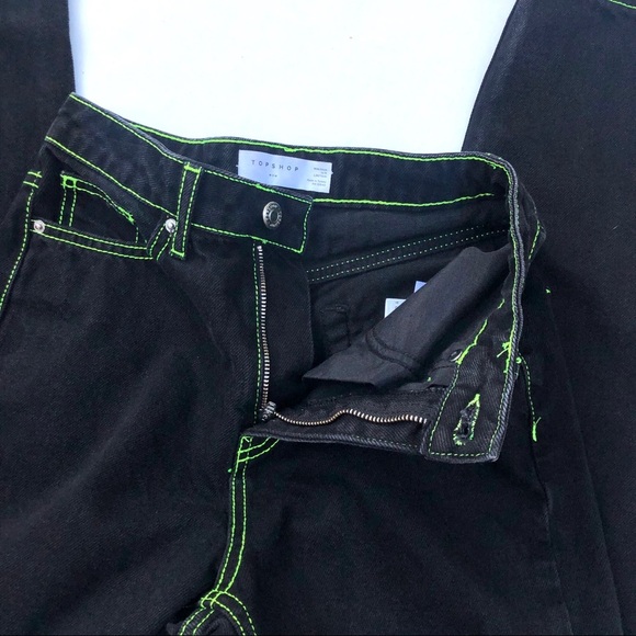 Topshop Neon Stitch High Waist Tapered Mom Jeans - Picture 4 of 7